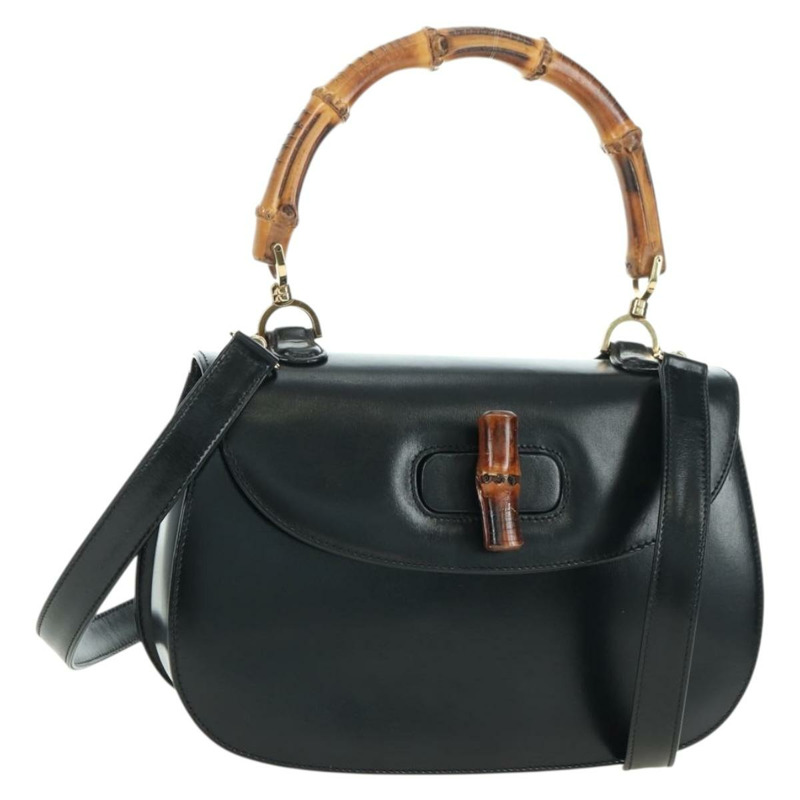 【日本直送】GUCCI 竹節手提包 皮革 兩用 黑色 金色 000 1364 0633 正品 180208V-0