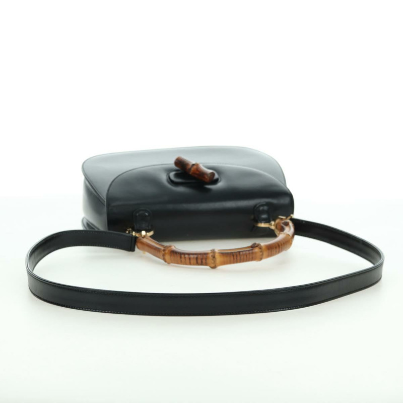 【日本直送】GUCCI 竹節手提包 皮革 兩用 黑色 金色 000 1364 0633 正品 180208V-8