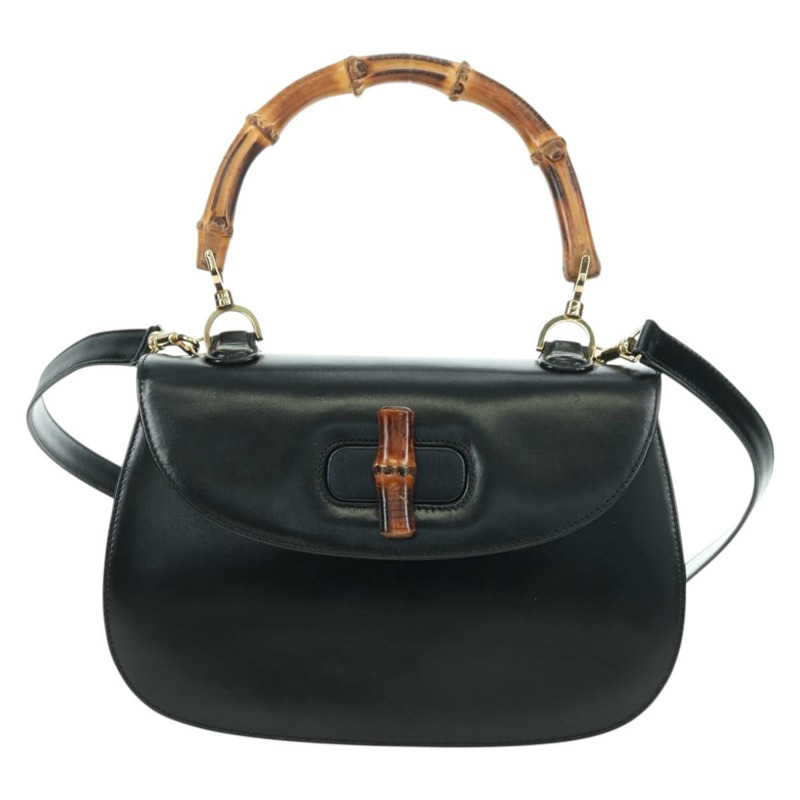 【日本直送】GUCCI 竹節手提包 皮革 兩用 黑色 金色 000 1364 0633 正品 180208V-12