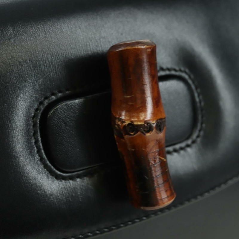【日本直送】GUCCI 竹節手提包 皮革 兩用 黑色 金色 000 1364 0633 正品 180208V-20