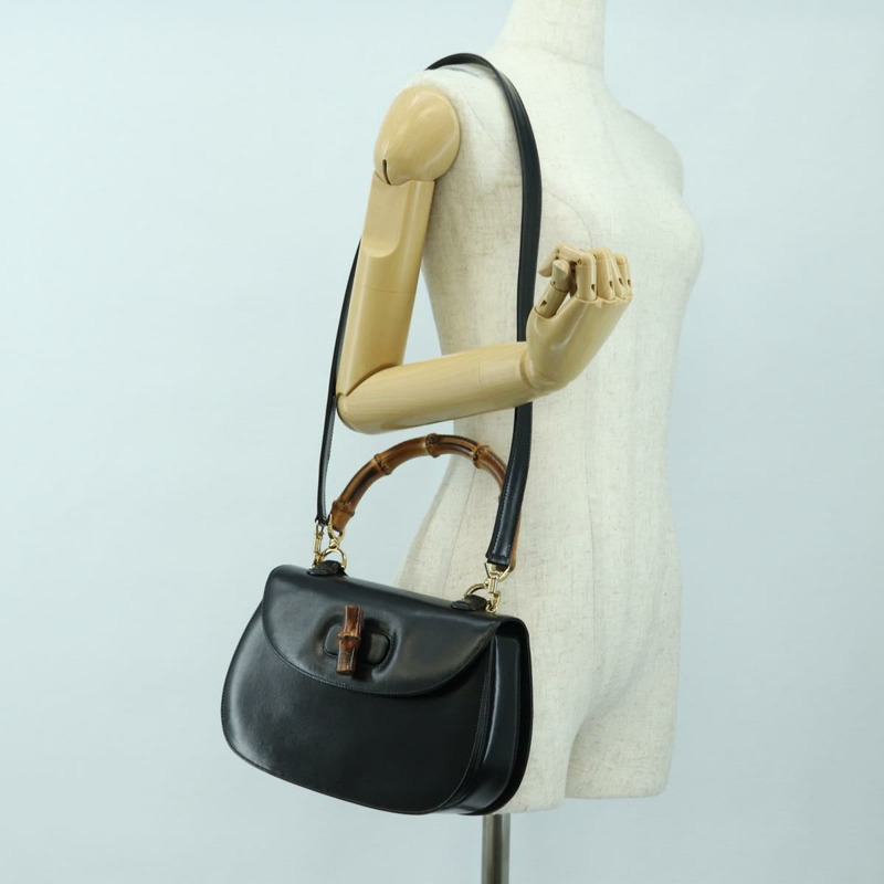 【日本直送】GUCCI 竹節手提包 皮革 兩用 黑色 金色 000 1364 0633 正品 180208V-27