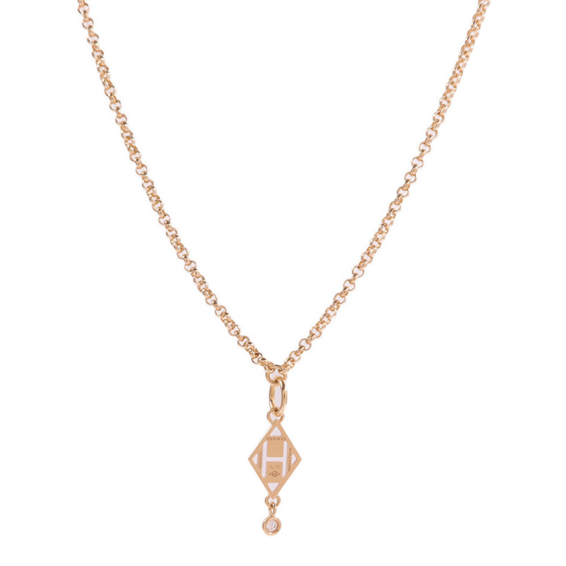 HERMES 18K玫瑰金Pendentif Gambade H鑽石項鍊-1