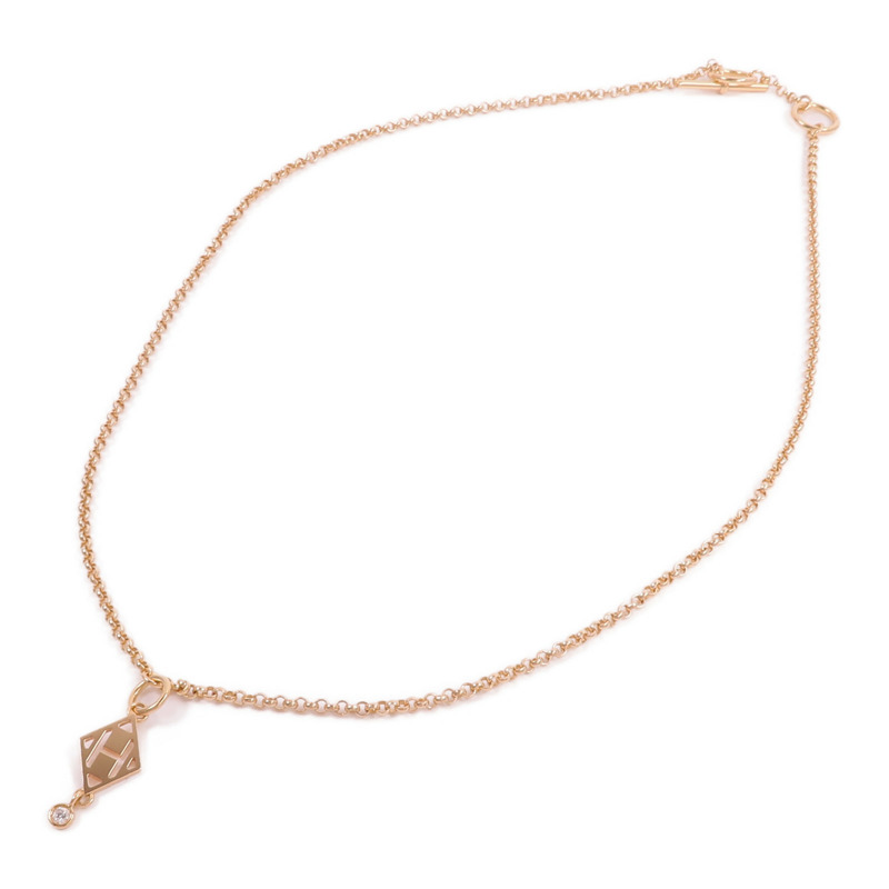 HERMES 18K玫瑰金Pendentif Gambade H鑽石項鍊-3