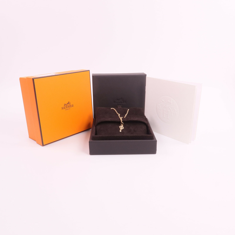 HERMES 18K玫瑰金Pendentif Gambade H鑽石項鍊-7