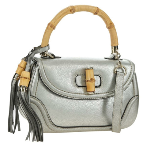 GUCCI 竹節手提包 皮革 兩用 金銀 254884 正品 181218V