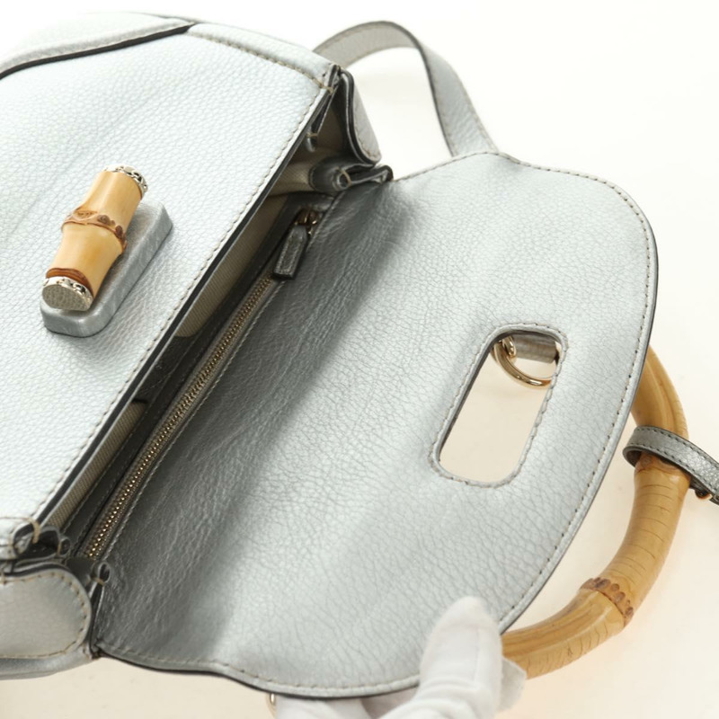 【日本直送】GUCCI 竹節手提包 皮革 兩用 金銀 254884 正品 181218V-8