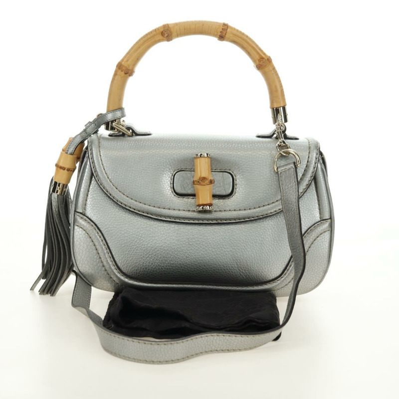 【日本直送】GUCCI 竹節手提包 皮革 兩用 金銀 254884 正品 181218V-11