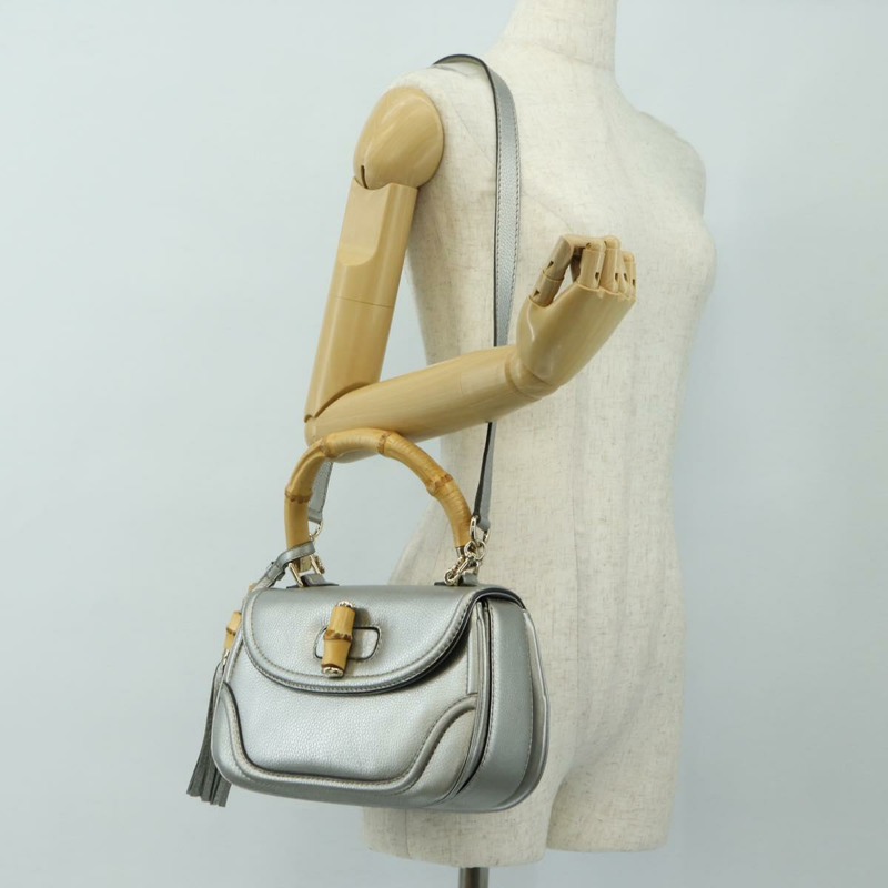 【日本直送】GUCCI 竹節手提包 皮革 兩用 金銀 254884 正品 181218V-26