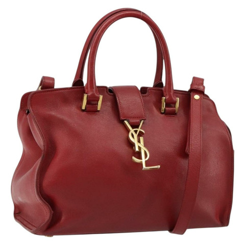 SAINT LAURENT Baby Kabas 手提包 真皮 兩用 紅色 金色 正品 180845A