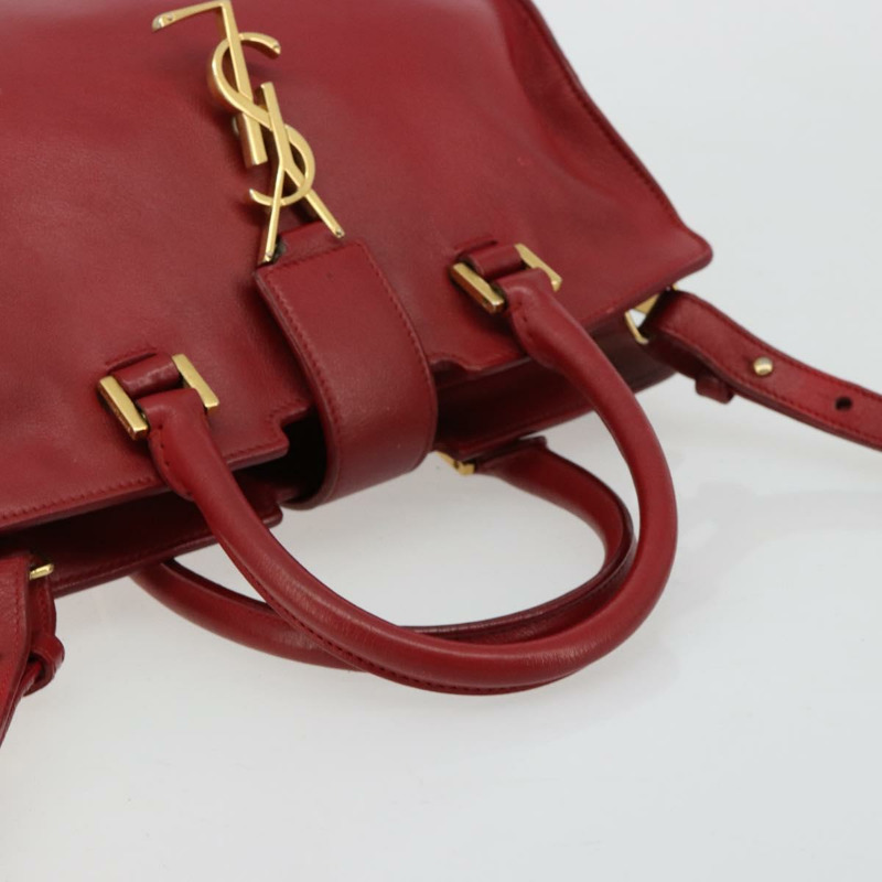 【日本直送】SAINT LAURENT Baby Kabas 手提包 真皮 兩用 紅色 金色 正品 180845A-6