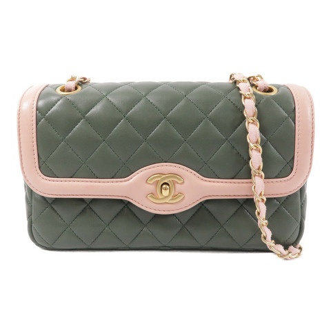 CHANEL 羊皮皮革Two-Tone Cuba Flap Bag鏈帶肩背袋