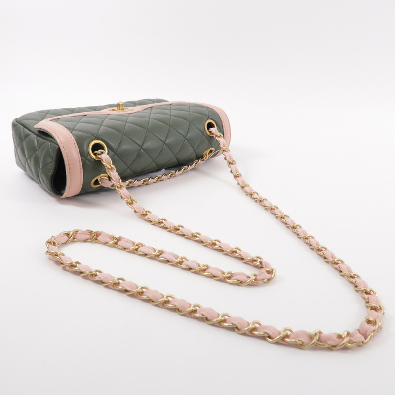CHANEL 羊皮皮革Two-Tone Cuba Flap Bag鏈帶肩背袋-9