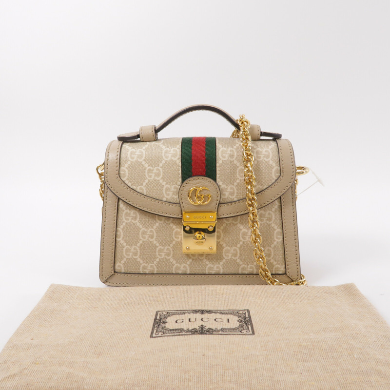 GUCCI 塗層帆布Ophidia GG Mini鏈帶手挽肩背兩用袋-10