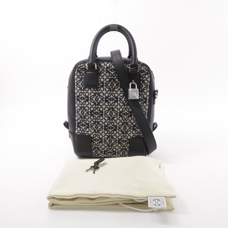 LOEWE 牛皮皮革/帆布Anagram Amazona 15手挽肩背兩用袋-8