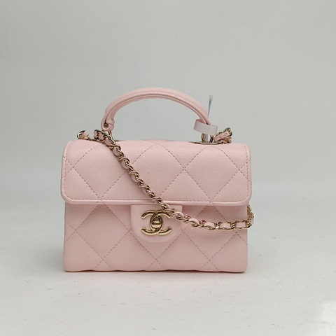 CHANEL 25S牛奶盒子包粉色荔枝牛皮鐳射標金扣
