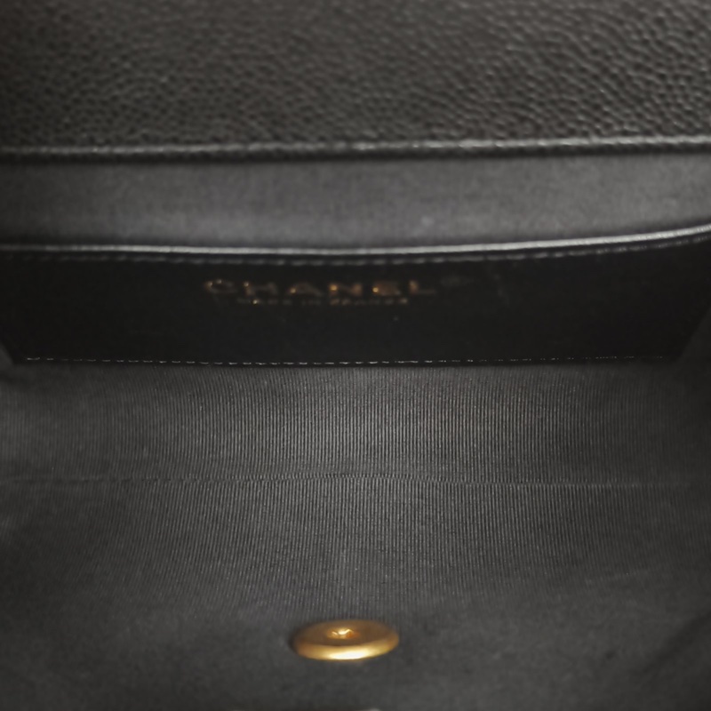 CHANEL 25P雙鏈條方胖子黑色荔枝牛皮晶片金扣-5