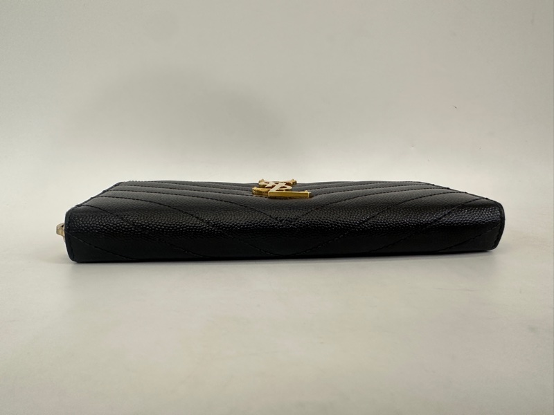 YSL 黑魚子醬牛皮金釦ㄇ拉12卡長夾-3