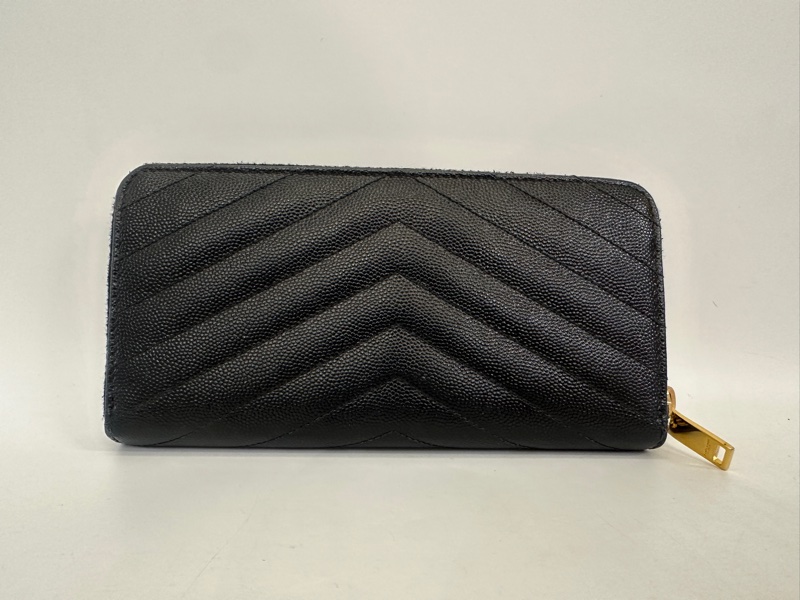 YSL 黑魚子醬牛皮金釦ㄇ拉12卡長夾-4
