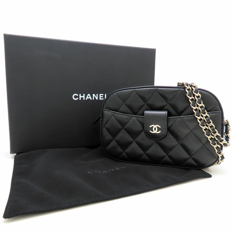 香奈兒 (CHANEL) Matelassé 鏈條肩背包 AP3998，魚子醬紋皮革，黑色，女士，353279-10