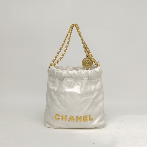 CHANEL 22BagTote托特包Mini白色牛皮晶片金扣