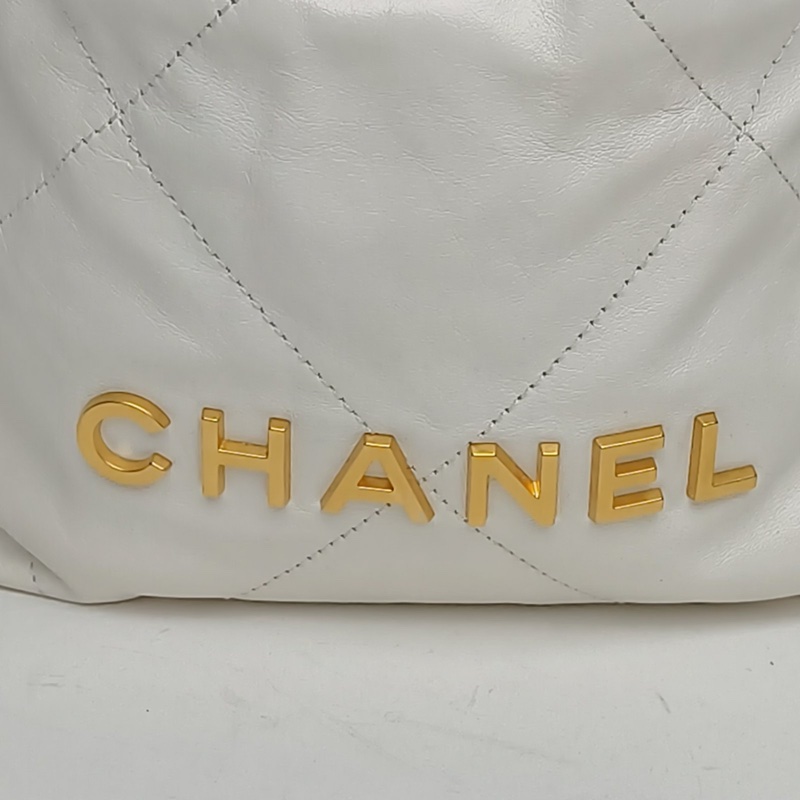 CHANEL 22BagTote托特包Mini白色牛皮晶片金扣-4