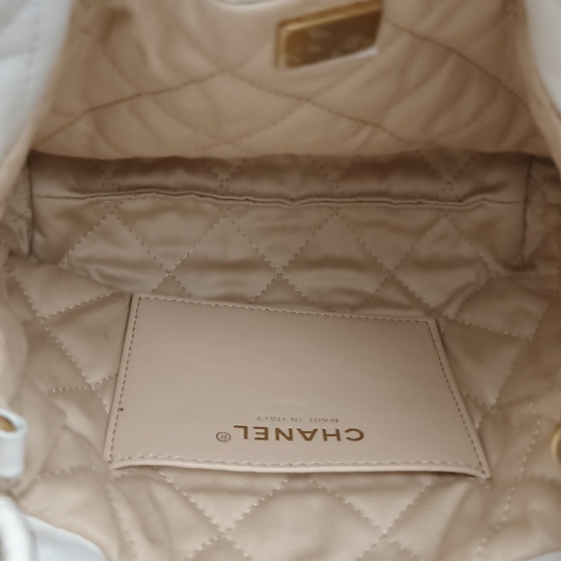 CHANEL 22BagTote托特包Mini白色牛皮晶片金扣-5