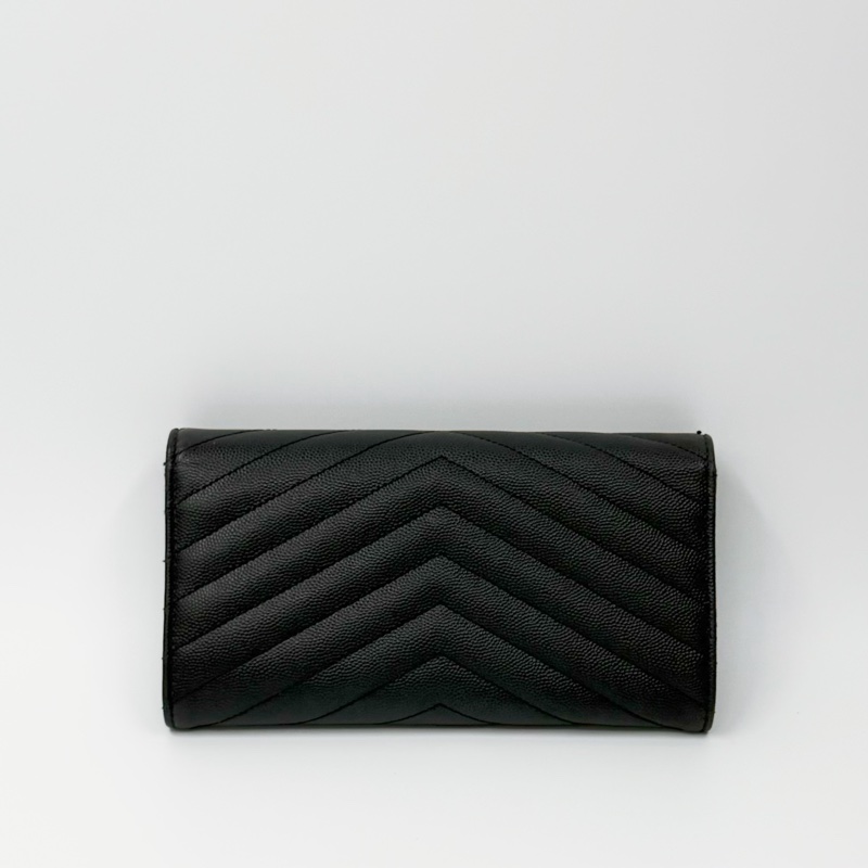 YSL Saint Laurent 經典黑銀魚子醬牛皮信封長夾|✨Wisher惟奢名品✨-1