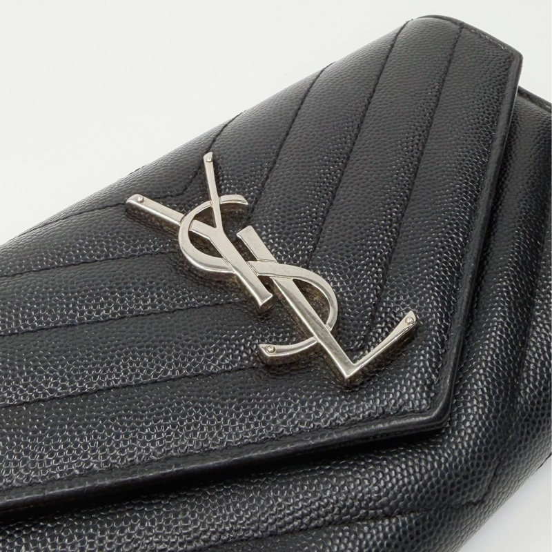 YSL Saint Laurent 經典黑銀魚子醬牛皮信封長夾|✨Wisher惟奢名品✨-7
