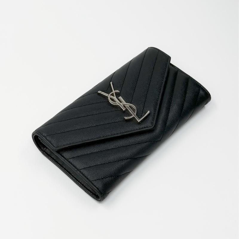 YSL Saint Laurent 經典黑銀魚子醬牛皮信封長夾|✨Wisher惟奢名品✨-9