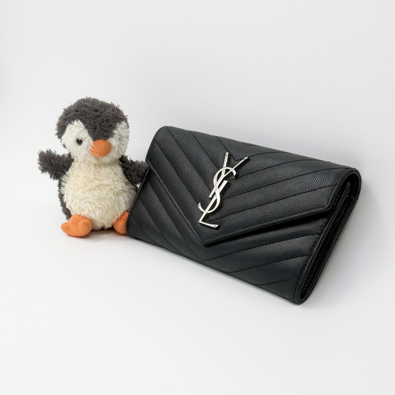 YSL Saint Laurent 經典黑銀魚子醬牛皮信封長夾|✨Wisher惟奢名品✨-10
