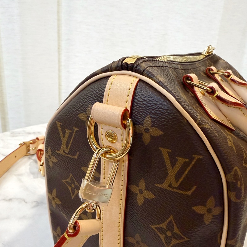 LV 原花金釦Speedy 25手提斜背波士頓包-3