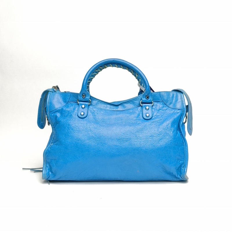 BALENCIAGA CLASSICCITY機車包中號38藍色羊皮銀扣-2