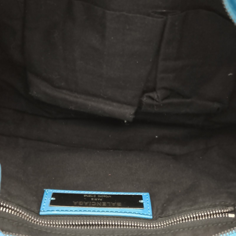 BALENCIAGA CLASSICCITY機車包中號38藍色羊皮銀扣-4