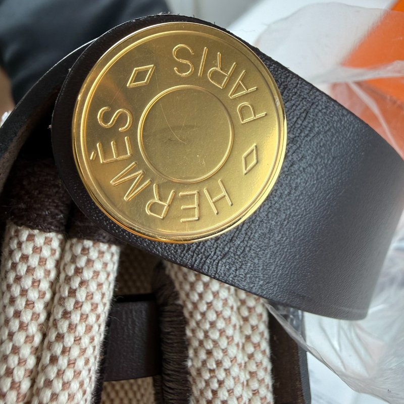 近新閒置未使用 HERMES 愛馬仕 Mini Herbag 20 帆布X牛皮 烏木色金釦 斜背包 W刻 大全配 台灣購證-14