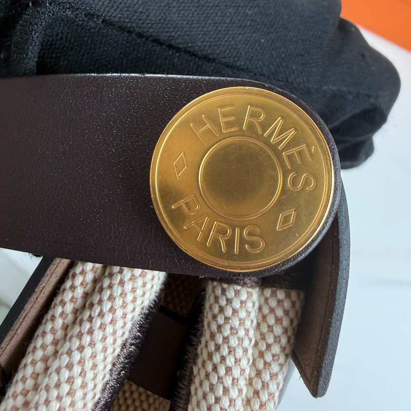 近新閒置未使用 HERMES 愛馬仕 Mini Herbag 20 帆布X牛皮 烏木色金釦 斜背包 W刻 大全配 台灣購證-15