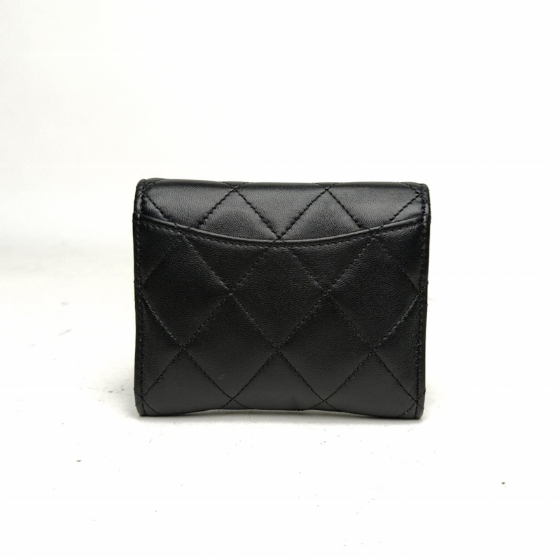 CHANEL 黑色羊皮30開金扣CFmini卡包斜挎包-2