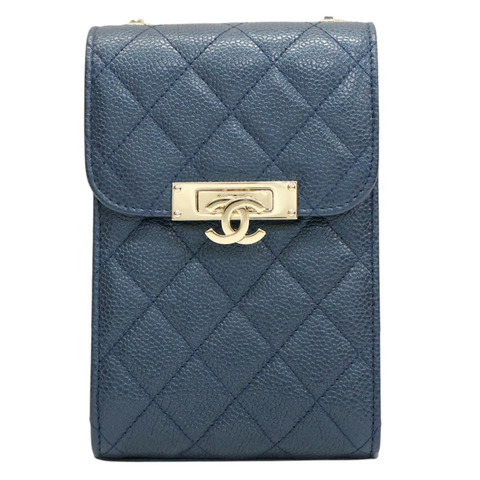 藍色 牛皮 Gold Class 手機包 肩背包 金釦 (無卡)【CHANEL 香奈兒】 A84051