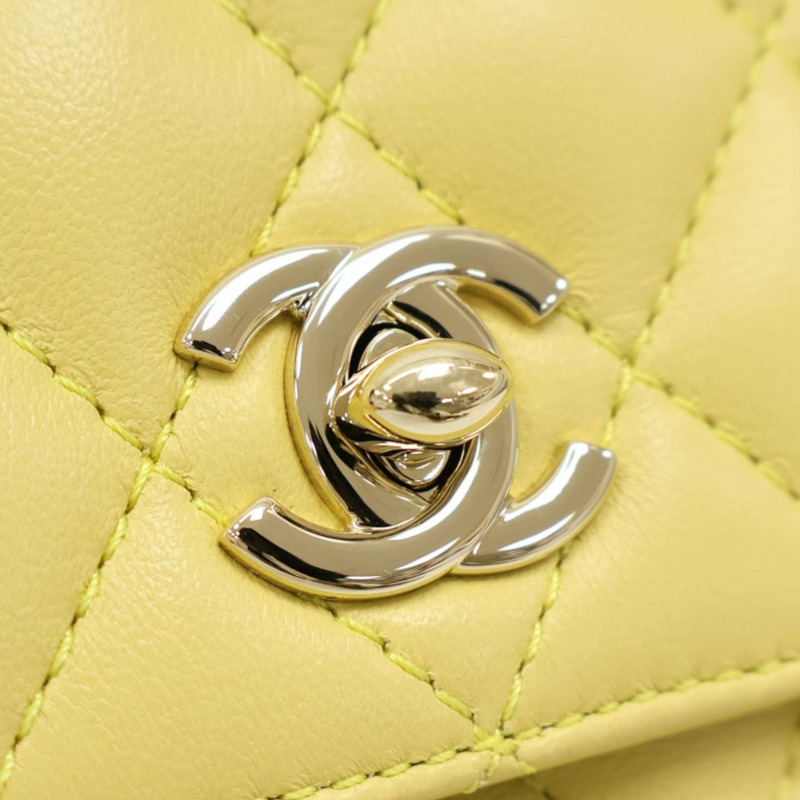 白/黃色 菱格紋 羊皮 NOVO BOLSA DOUBLE MINI FLAP 無卡 變色【CHANEL 香奈兒】 AS0649-7