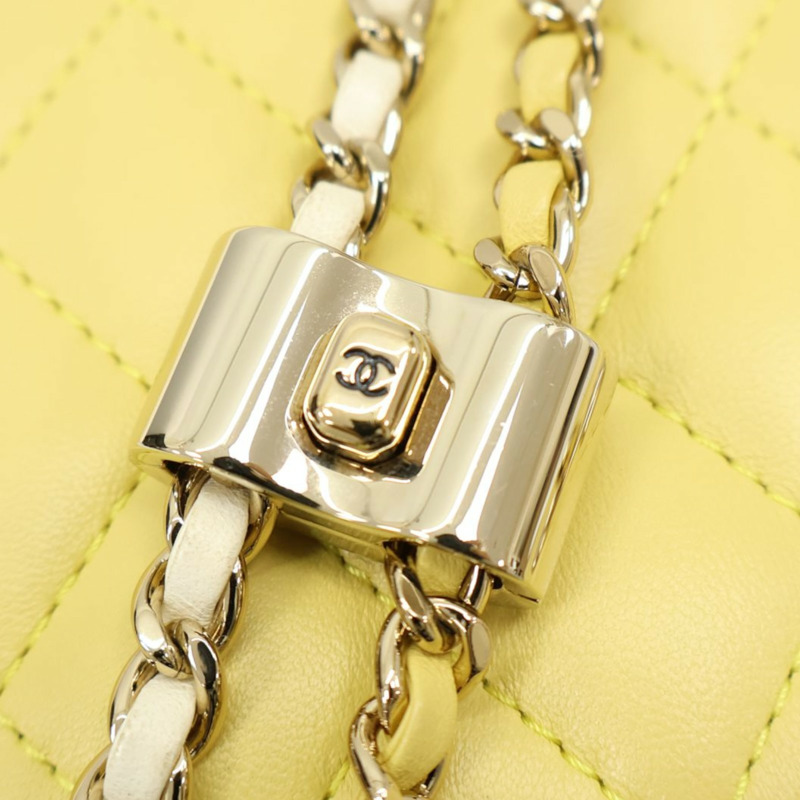 白/黃色 菱格紋 羊皮 NOVO BOLSA DOUBLE MINI FLAP 無卡 變色【CHANEL 香奈兒】 AS0649-10