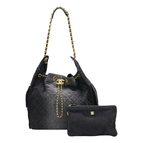 黑色 丹寧 25 中型 鍊帶 肩背包【CHANEL 香奈兒】 AS5311
