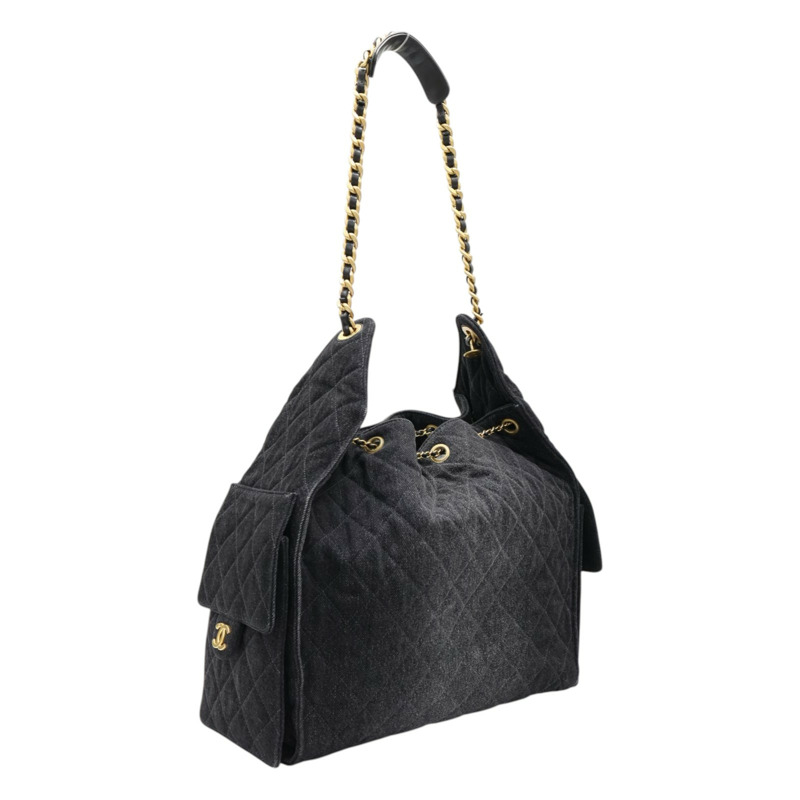 黑色 丹寧 25 中型 鍊帶 肩背包【CHANEL 香奈兒】 AS5311-1