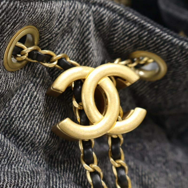 黑色 丹寧 25 中型 鍊帶 肩背包【CHANEL 香奈兒】 AS5311-6