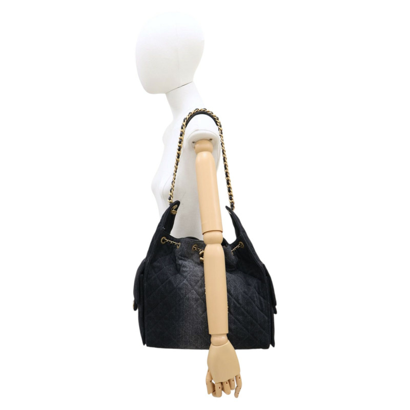 黑色 丹寧 25 中型 鍊帶 肩背包【CHANEL 香奈兒】 AS5311-8