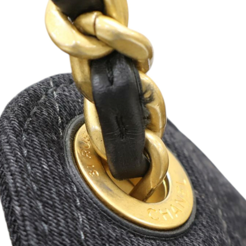 黑色 丹寧 25 中型 鍊帶 肩背包【CHANEL 香奈兒】 AS5311-11