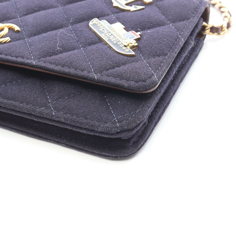 香奈兒 Matelasse Marine Charm Chain 肩挎斜背包,羊毛皮革,海軍藍,金色五金-7