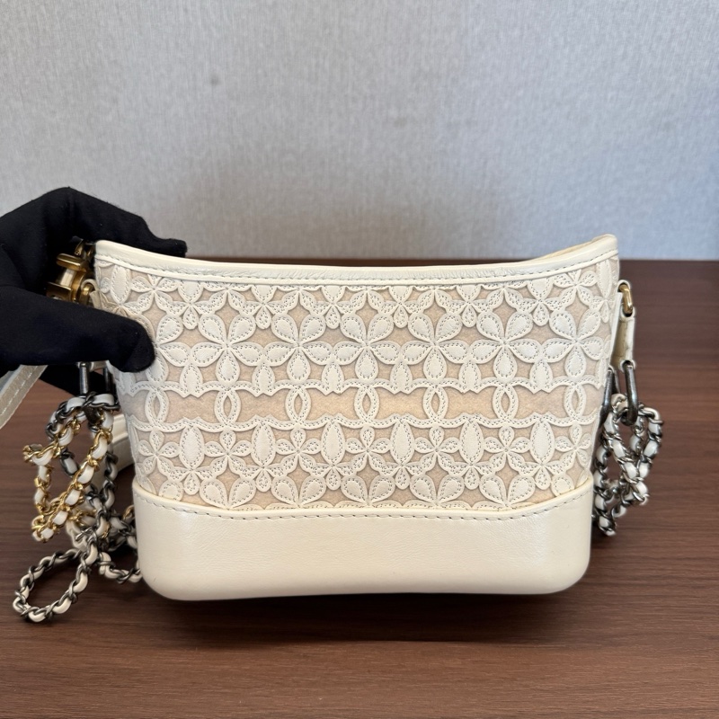 99新✨Chanel香奈兒19K流浪包小號雪地系列白色蕾絲鏤空字母寬肩帶鏈條包單肩包斜背包❤️正品-1