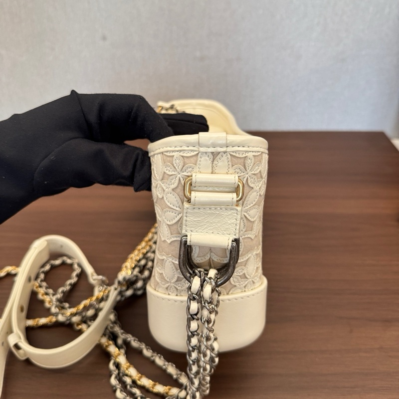 99新✨Chanel香奈兒19K流浪包小號雪地系列白色蕾絲鏤空字母寬肩帶鏈條包單肩包斜背包❤️正品-3