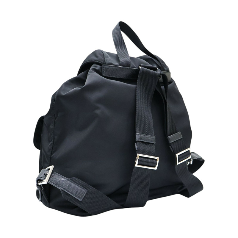 黑色 尼龍 Re-Nylon min 中型 後背包 附化妝袋【PRADA普拉達】 1BZ811-1