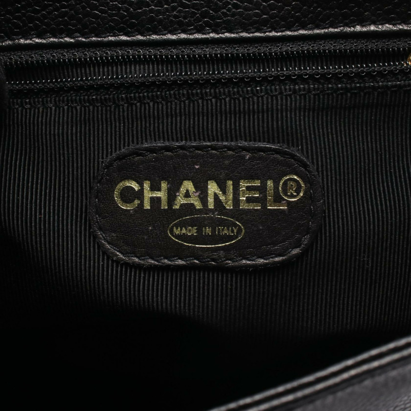 香奈兒 (CHANEL) 三重 COCO 標誌雙肩包,粒面小牛皮,黑色,金色五金,二手 CC-3