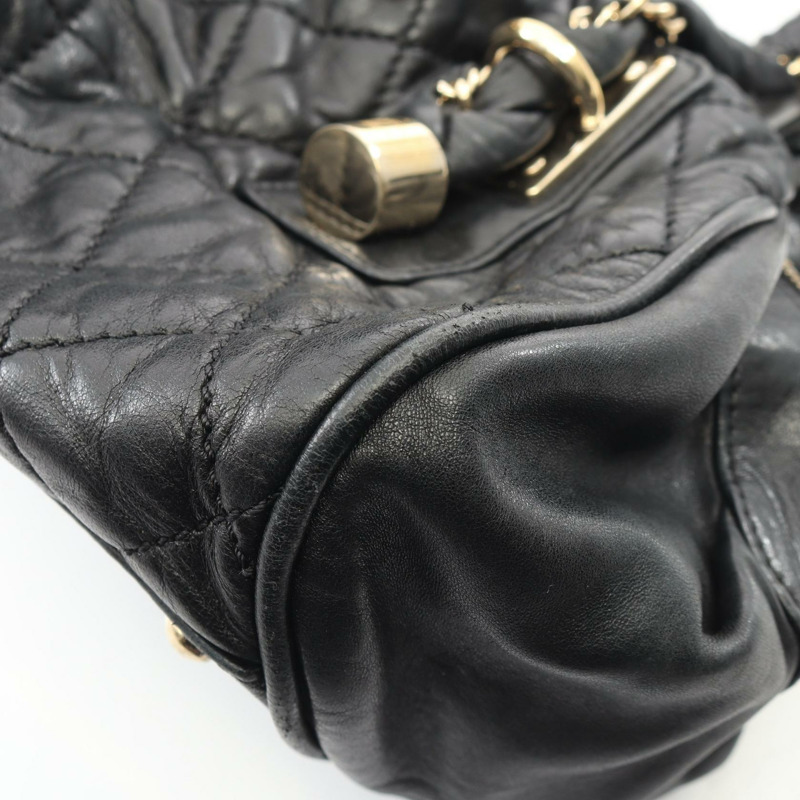 香奈兒 (CHANEL) 絎縫手提單肩包,羊皮材質,黑色,金色五金,二手 CC-8